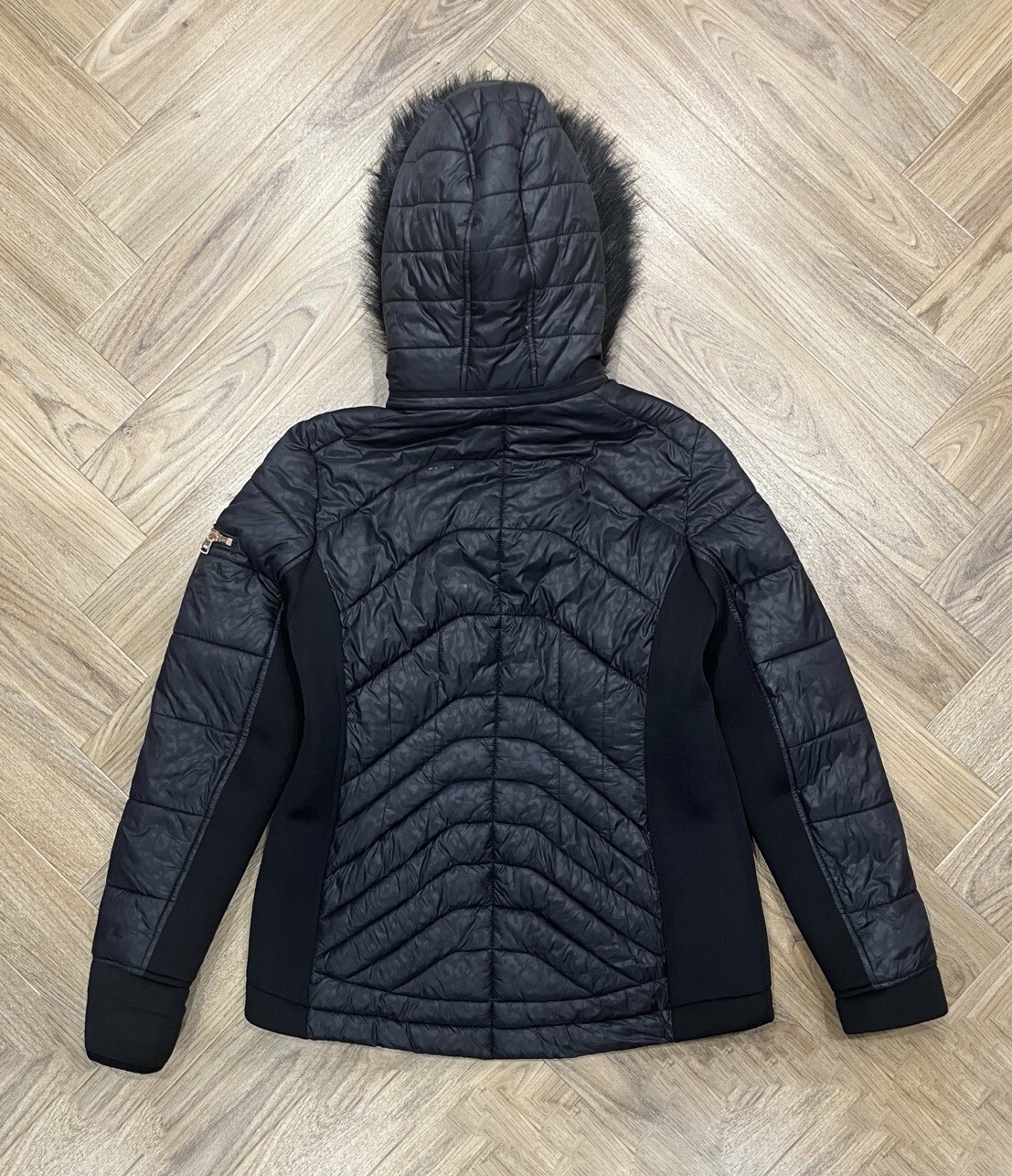 Michael Kors Removable Fur Hood Rose Gold Zip Black Padded Coat Women’s M thumbnail 10