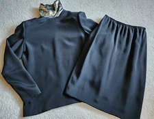 Mark Heister Women's Elegant Blouse Skirt Suit Holiday Formal 2pc 100% Silk