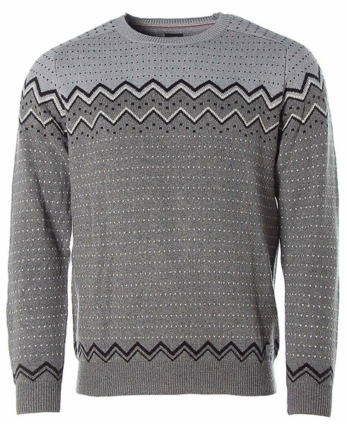 Kitaro Herren Pullover Strick Rundhals Norweger (Mid Grey Melange, M) X098C-image