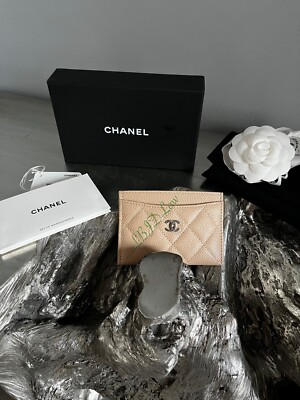 CHANEL Beige Caviar Classic Flat Card Holder Mini Wallet Card Case