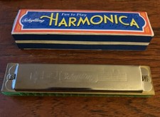 Schylling Harmonica Green Metal 16 Hole In Original Box Fun To Play-great Shape