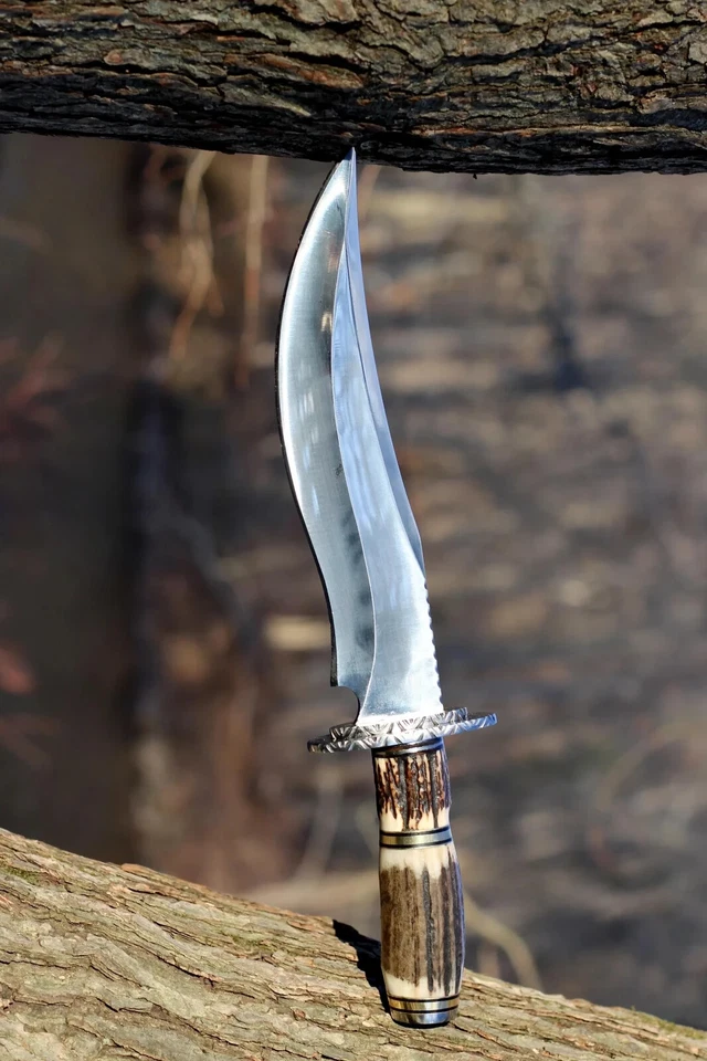 Handcrafted Stainless Steel Hunting Knife with Genuine Deer Antler - Image 3 of 4