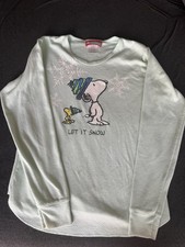 Peanuts Snoopy Woodstock Let It Snow Green 2pc Pajama Set Women  s L