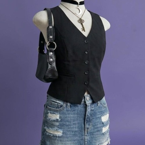 Nordstrom Black Button Front Vest Size 2 Small Office Siren Preppy