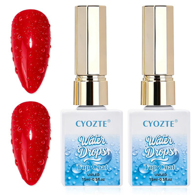 Water Drop Gel Top Coat, 3D Rain Drop Effect Non-Wipe Glossy Shiny Nail Art Top