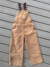 Carhartt Brown Size 8 Kids Overall Bibs Cotton Canvas Double Knee Youth Barn Boy
