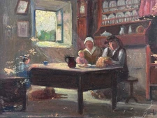 Vintage Breton Interior House Painting Morbihan Animated Juliette Prin Art Deco