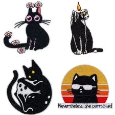 Black Cat Horror Patch Embroidered Applique Spooky Iron on / Sew on Badge