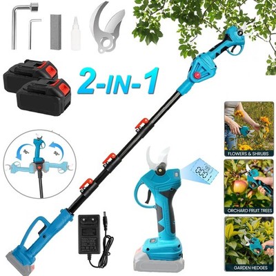 2-in-1 Electric Pole Pruning Shears Cordless Reach Cutting w/2*Battery & Charger