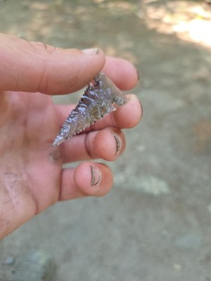 Knapped Smokey Obsidian Arrowhead - Stone Hunting Point - Side Notched