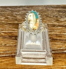 Native Southwest Style Sterling Silver Spiny Oyster Turquoise Beaded Edge Ring 7