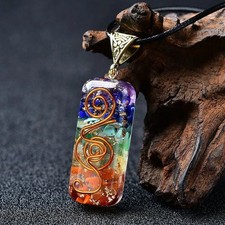 7 Chakra Natural Stone Orgonite Pendant Healing Energy Resin Amulet Necklace Gif
