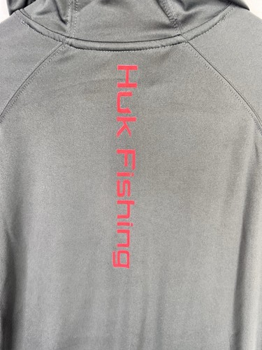 Huk Performance Fishing Shirt Mens Medium Gray Long Sleeve Hoodie UV Protection - Picture 9 of 11