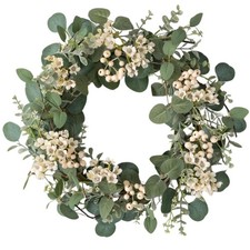 20 Inch Eucalyptus and Waxflower Wreath, Spring, Summer, and Everyday Artific...