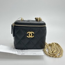 Chanel Vanity Case Box Bag Heart Adjustable Buckle Black Leather Gold Hardware