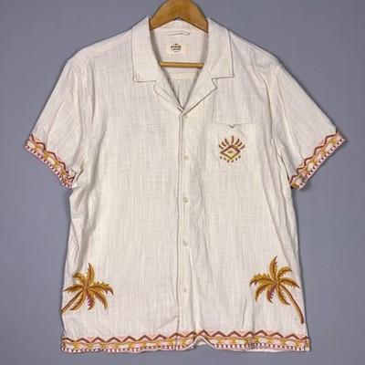 Marine Layer Embroidered Camp Shirt Mens Medium Cotton Summer Resort White Boho