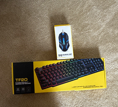 TF20 Wired Illuminated Gaming Keyboard + TF2 Lighted Mouse Bundle Black