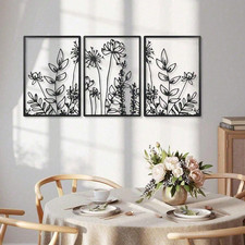 Boho Floral Metal Wall Art Set of 3 Minimalist for Living Room Bedroom Office