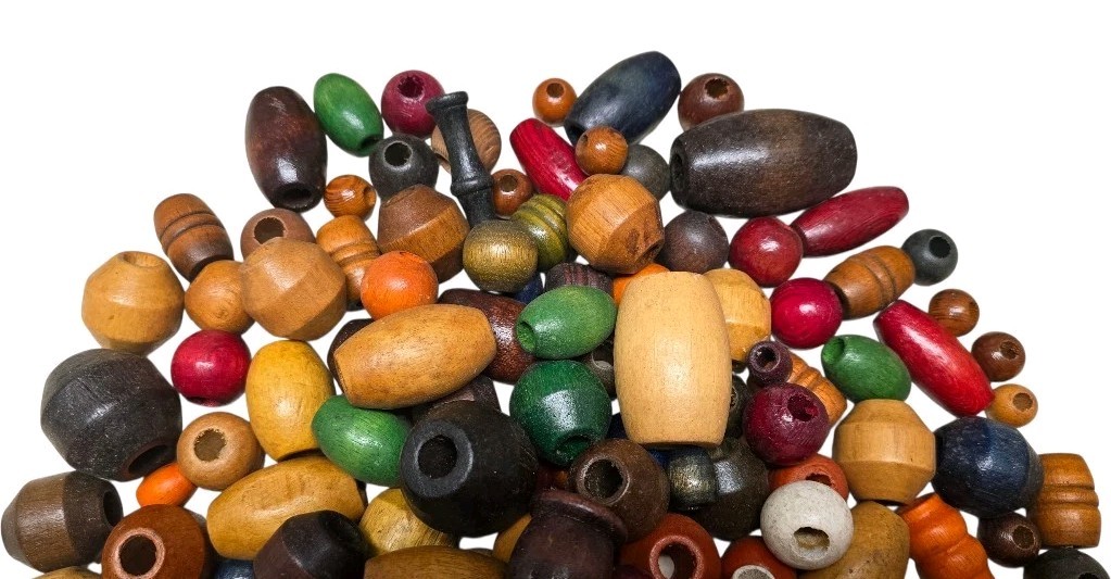 144 NEW Vintage 1970s Colorful Wooden Beads Mixed Sizes And Shapes NOS