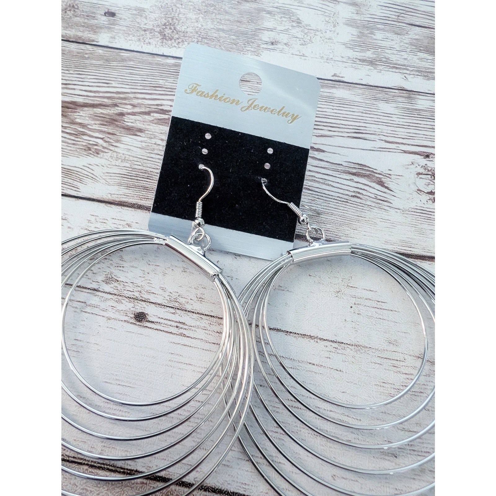 Extra Large Silver Tone Multi Circle Dangle Earri… - image 4