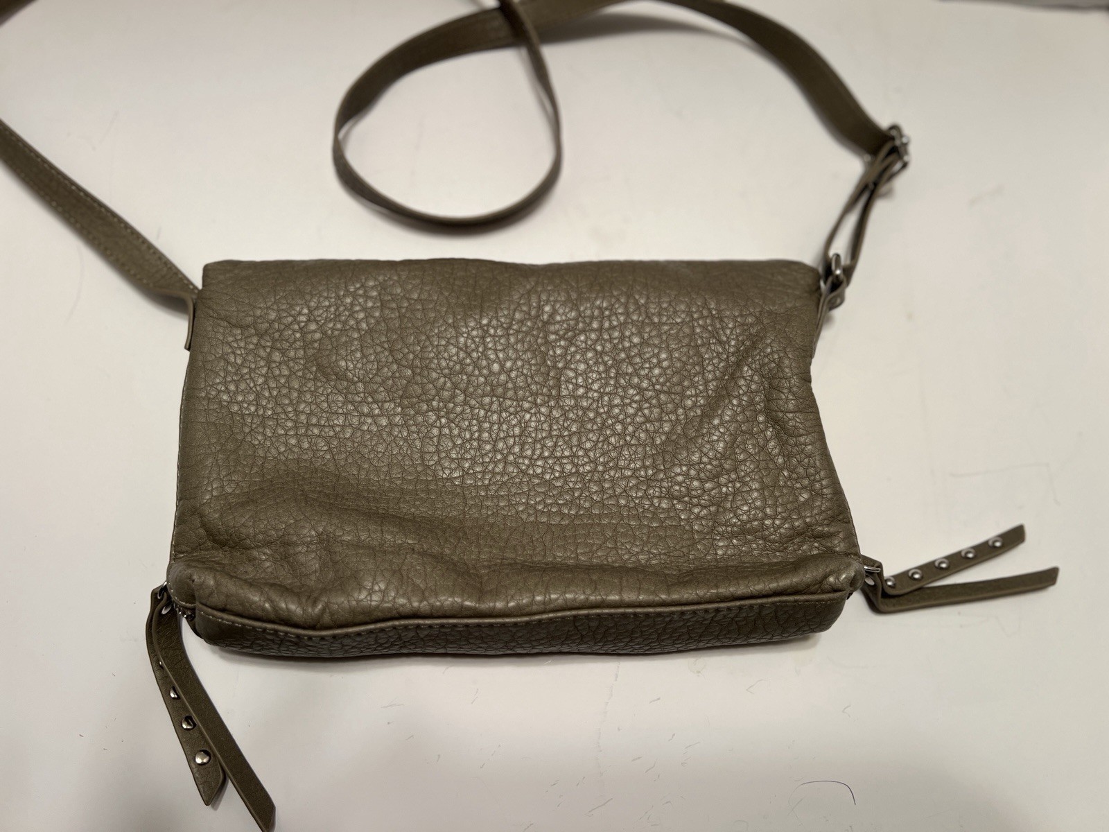 Mossimo Toupe Faux Leather Crossbody Bag Fold-over Flap With Studded Pulls NWOT