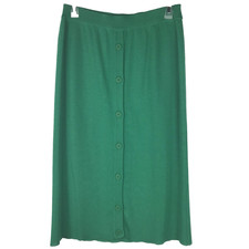 VTG Mondi Wool Blend Midi Skirt Knit Button Front Elastic Waist Green 40 Small