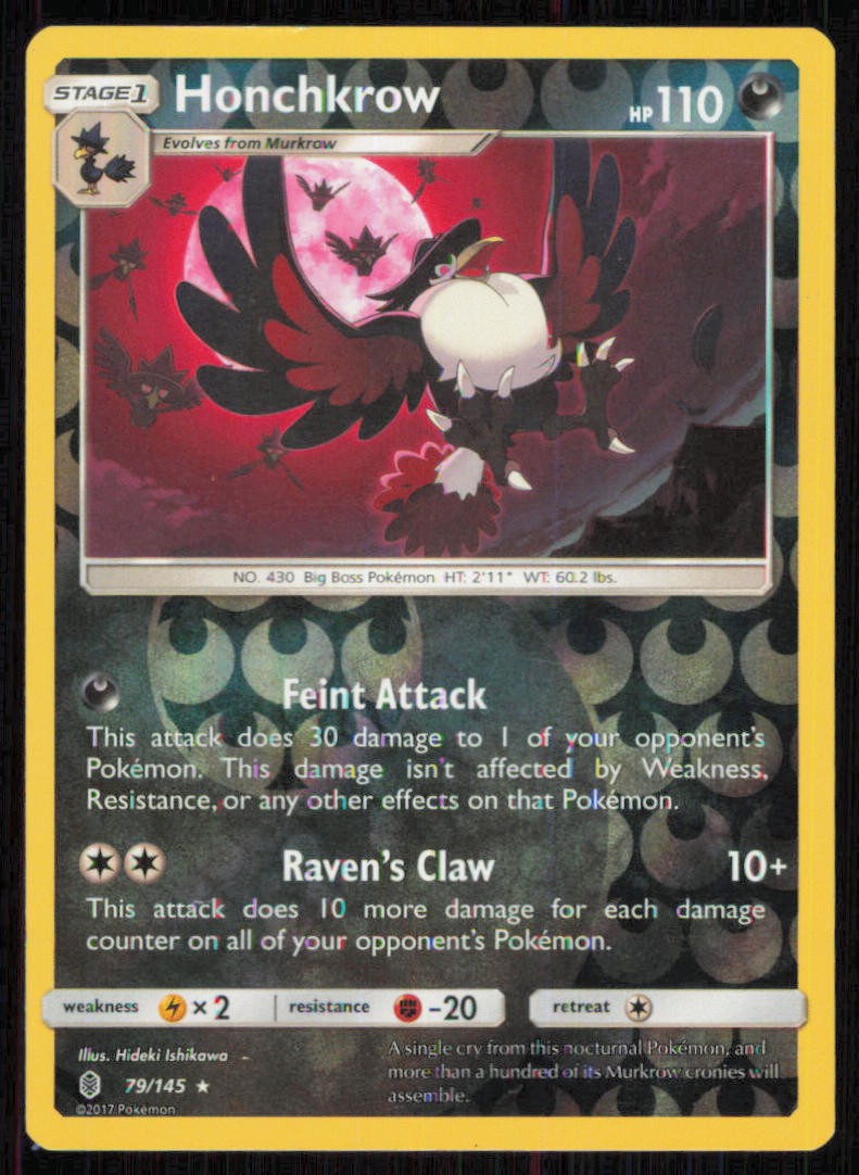 Honchkrow 79/145 Rare Guardians Rising Pokemon Reverse Holo Lightly Played