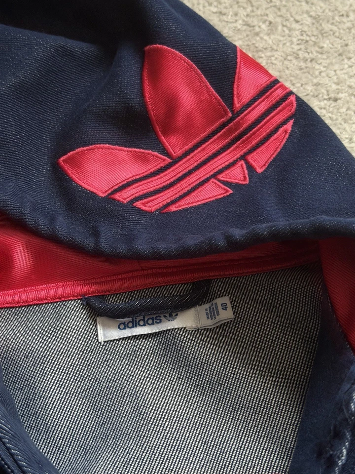 Adidas Jeansjacke mit Kapuze Firebird Denim Jacket Striped Trefoil - Bild 3 von 4