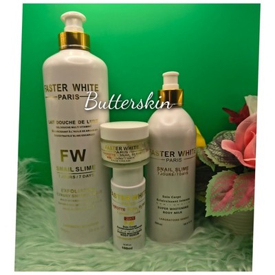 Faster White Snail Slime Shower Milk, Body Lotion, Serum, & Facecream.