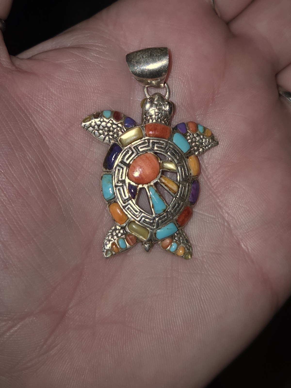 Sterling Silver Multi Gemstone TURTLE Pendant - image 2