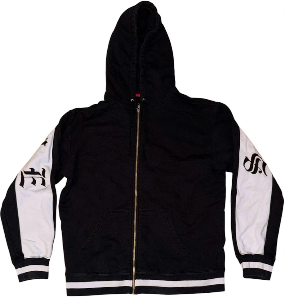SS19 Supreme Split Antiguo Inglés Rayas Cremallera Sudadera con Capucha Talla Grande Sudadera con Capucha Foto 2 de 4