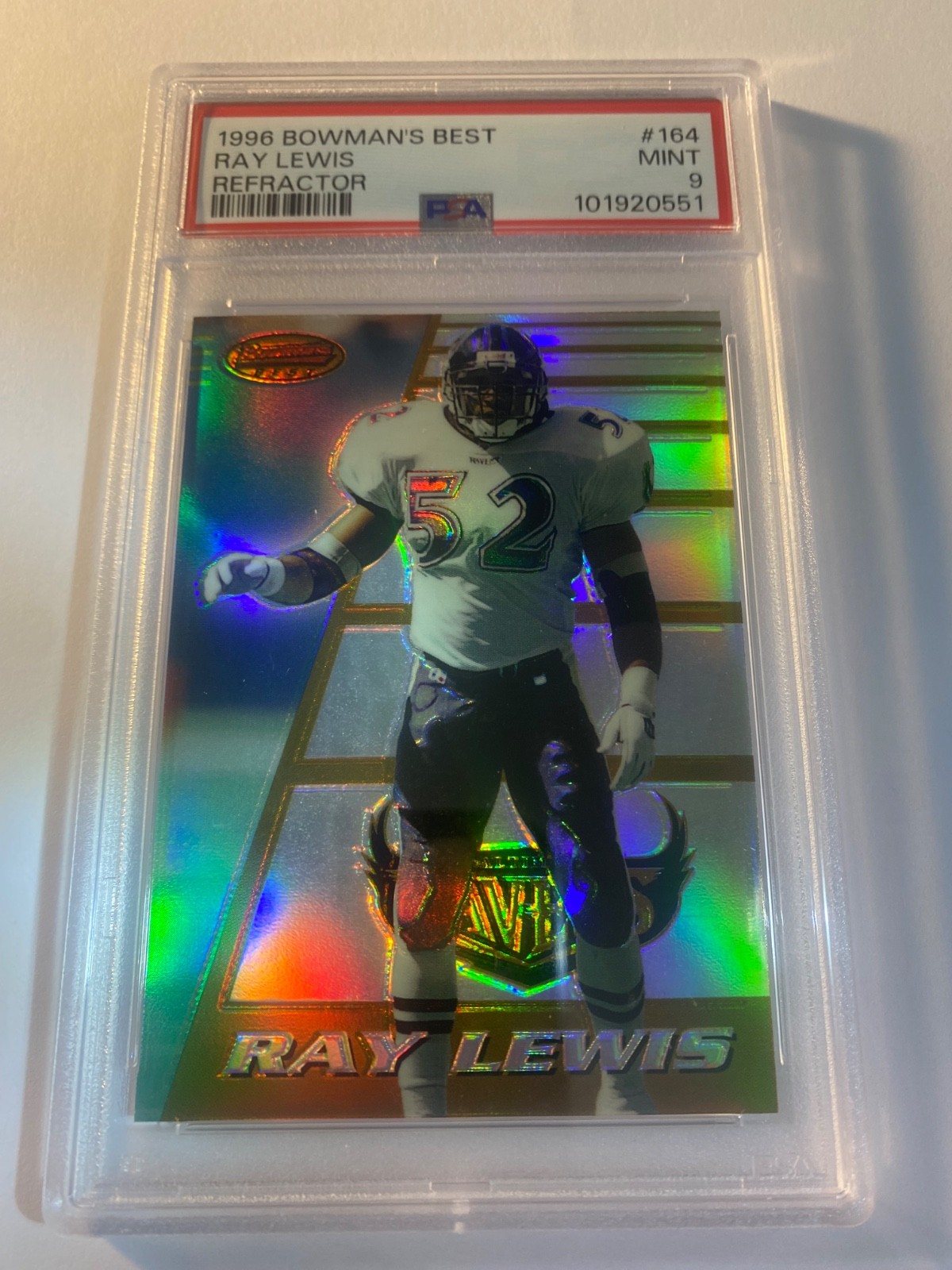1996 BOWMAN'S BEST REFRACTOR #164 RAY LEWIS ROOKIE RC PSA 9
