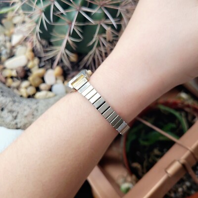 Vintage Sharp Dainty Silver Gold & Black Classic Small Stretch Watch Vintage Sharp Dainty Silver Gold & Black Classic Small  main image 2