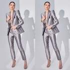 Silver Silk Satin Women Suits Prom Wedding Party Formal Wear Ladies Outfits Set