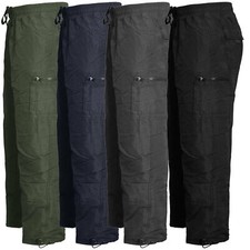 Mens Fleece Lined Cargo Combat Trousers Work Bottoms  Elasticated Thermal Pants 