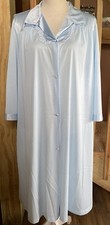Vtg Vanity Fair Lt Blue Nylon/Satin Robe House Coat Nightgown Button Collar M