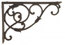 Ornate Cast Iron Shelf Bracket Decorative Corner Support Brace Brown 13.5" Deep