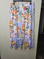 Cupio Blush Wide Leg Floral Elastic Palazzo Lavender Viscose Pant Sze Large NWOT