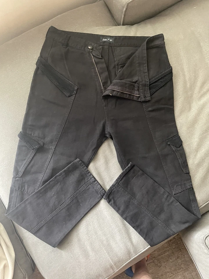 ANDREA YA'AQOV Black Cargo Pants Corduroy Accents MATCHES JACKET Made In Italy - Image 2 of 4