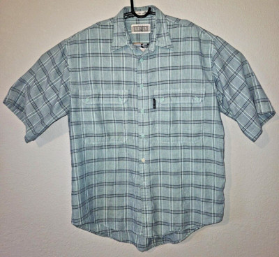 Levi s Dress Blue Plaid Shirt Button Down Short Sleeve Silver Label Pocket Med