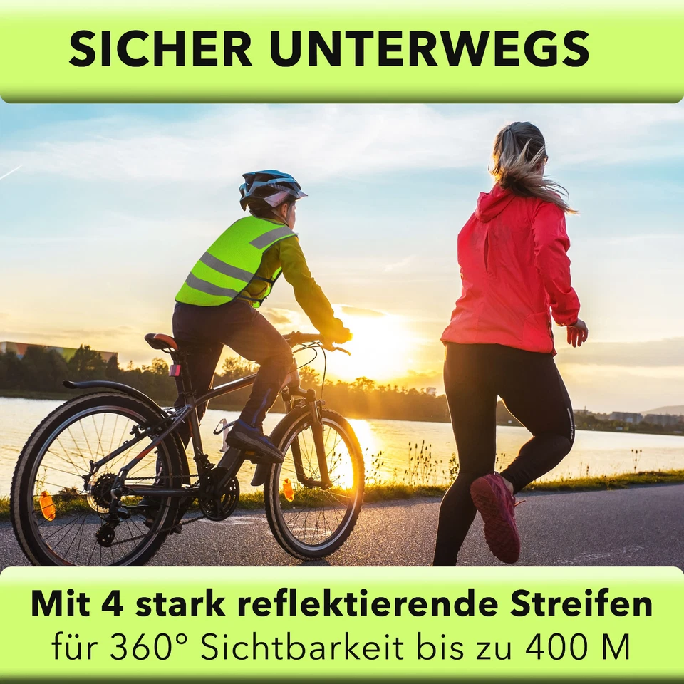 Niños Chaleco Reflectante (3-12 Años) de Seguridad Bicicleta Amarillo - Imagen 2 de 4