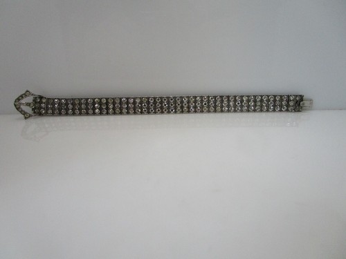 Antique Art Deco Diamonbar Triple Row Buckle Clasp Sterling Bracelet Pat. 1917 - Picture 4 of 13