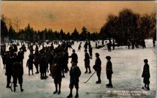 Skating at Manito Park Boys Rink Hockey Sticks Spokane WA c1910 Postcard VTG