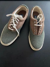 Sperry Top-Sider Striper Shoes Sneakers 8.5 M CVO Olive Tan 100% Wool Lace Up