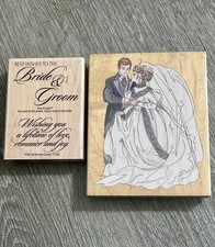 Stamps Happen Bride and Groom Wood Rubber Stamps Lot of 2 Wedding USA Made