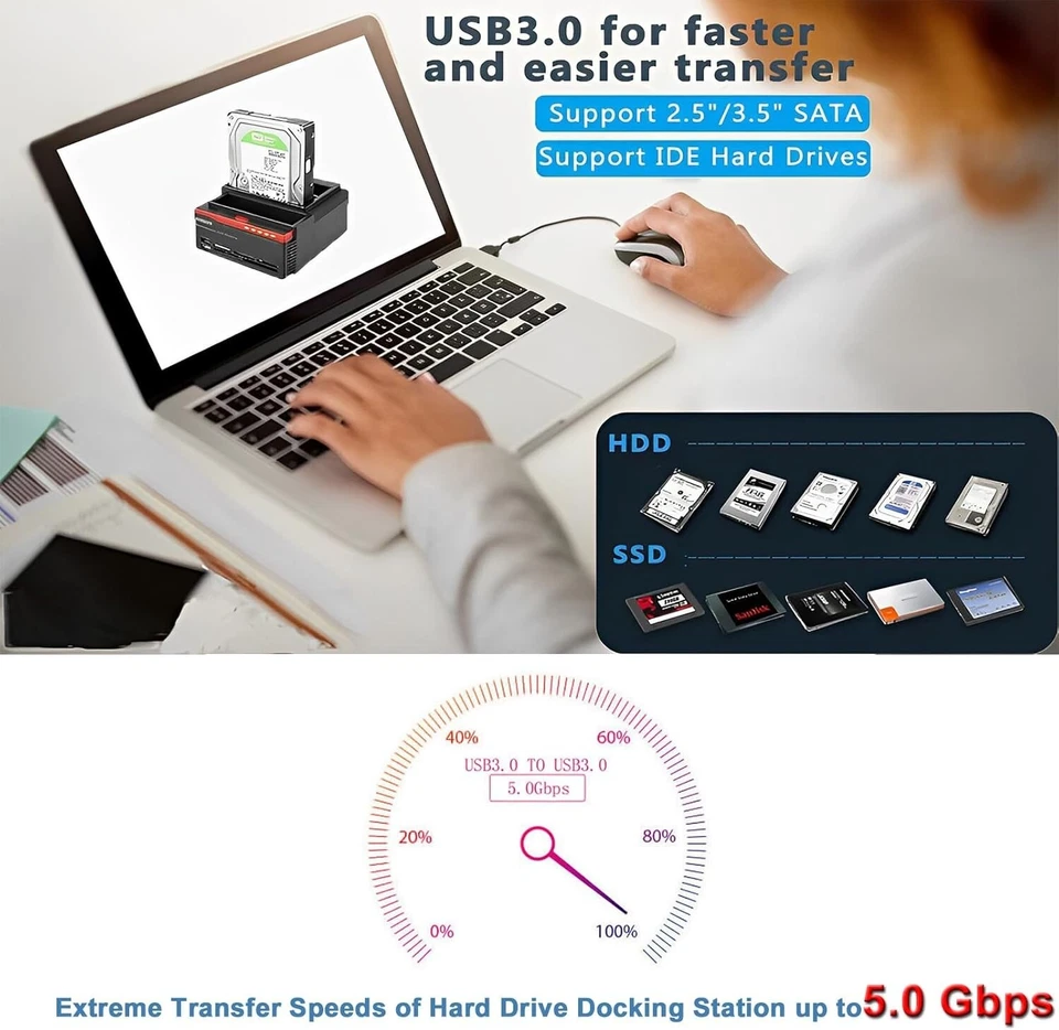 IDE Hard Drive HDD Docking Station Hard Drive Dock Reader, 2.5 and 3.5 Inch E... - Image 4 of 4