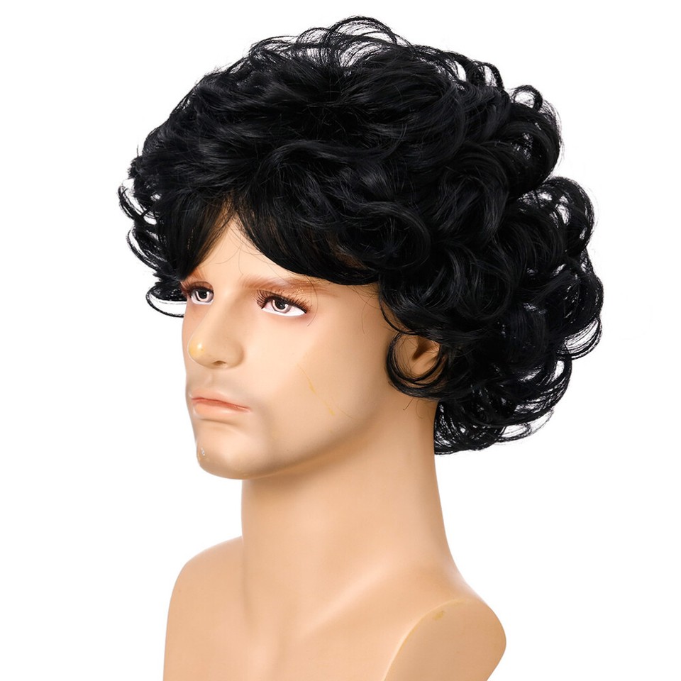 Men Cosplay Wig Male Curly Closure Human Hair Short Layered eBay