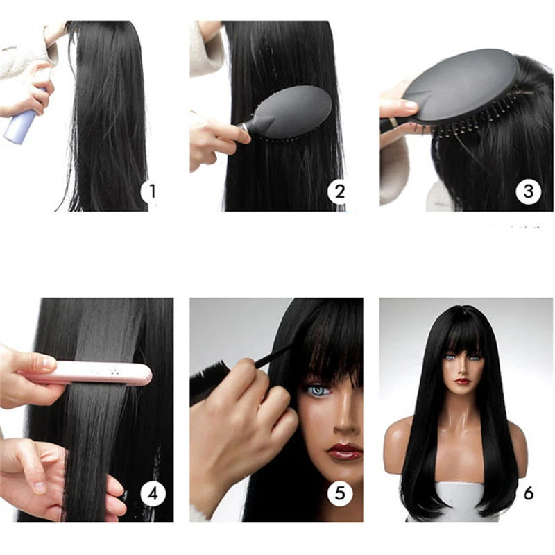 Peluca de pelo corto fibra química onda aire caliente flequillo moda natural cubierta completa Foto 2 de 4