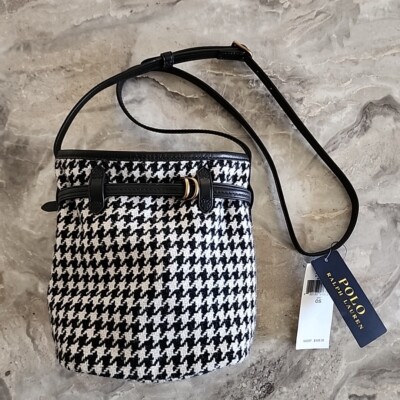 Polo Ralph Lauren Black White Houndstooth Mini Bellport Bucket Bag