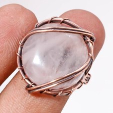 Rose Quartz Gemnstone Ring Handmade Unique Wire Wrap Copper Jewelry 6.25" K012